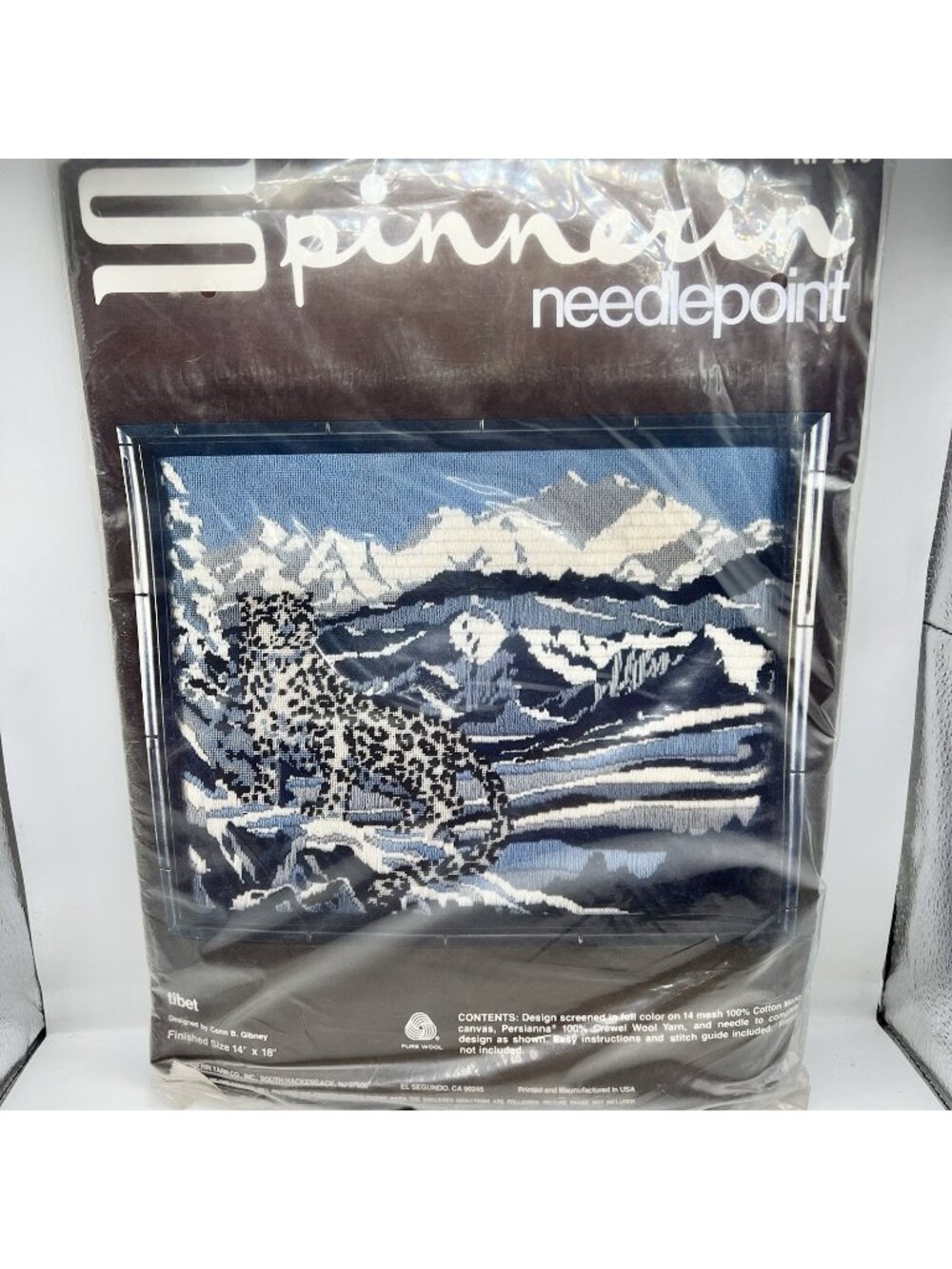 Vintage Spinnerin NP248 Needlepoint Kit Tibet Snow Leopard 14x18 USA